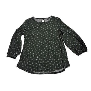 Adrianna Papell Blouse Heart Print Long Sleeve Top Black Casual‎ Size S